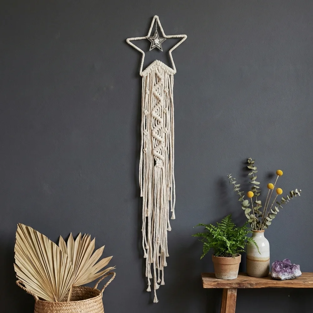 Handmade Cream Star Macrame Wall Hanging - Boho Home Decor new